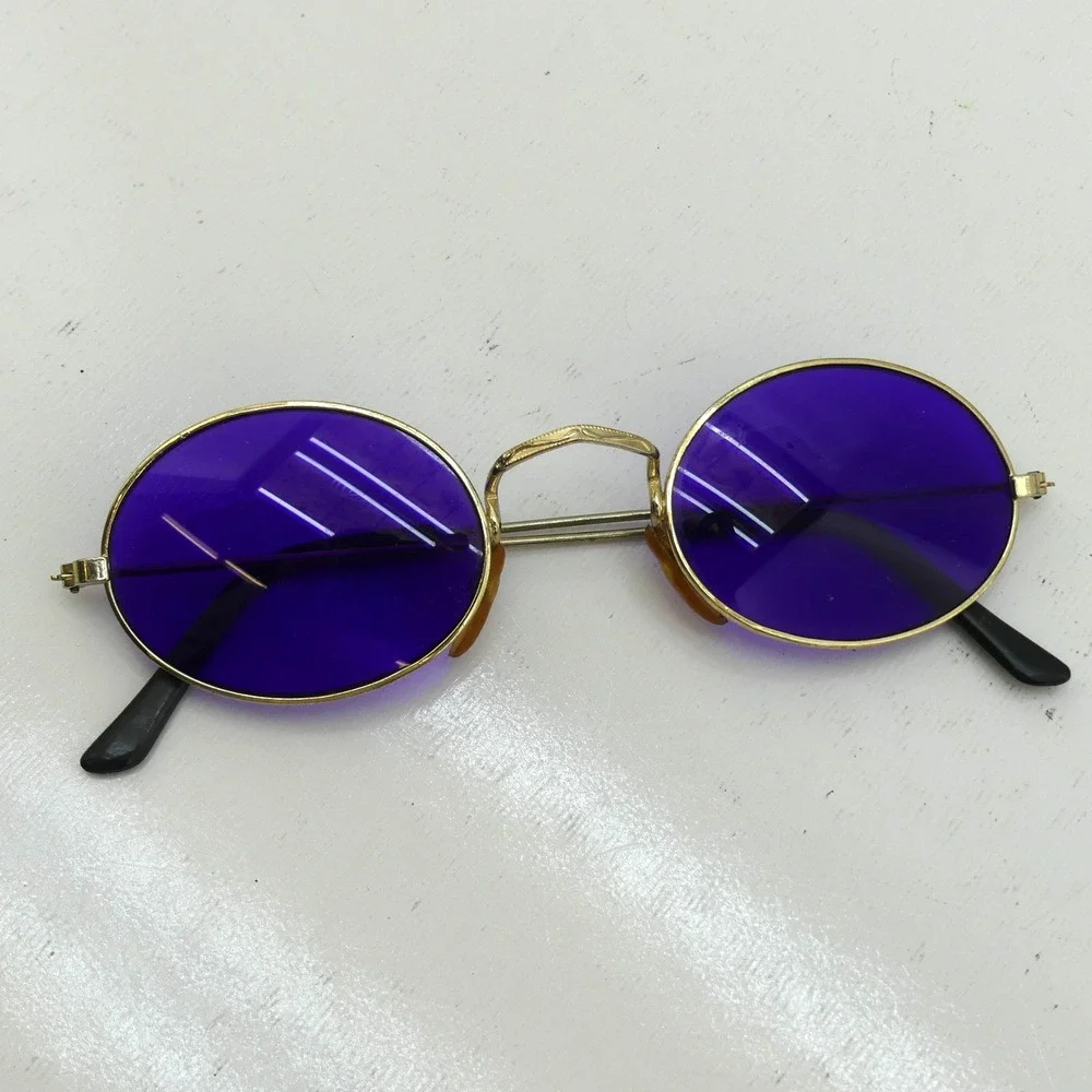 Vintage 90s Oval Gold Metal Sunglasses Brown Tint Lens UV400 Retro Y2K Steampunk